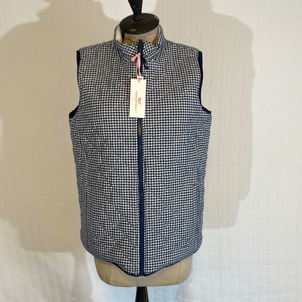 NWT Vineyard Vines Navy Gingham Vest REVERSIBLE